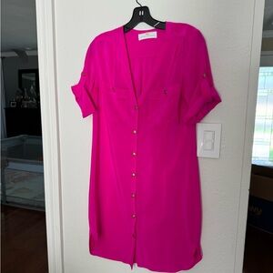 Amanda Uprichard Pink silk Rolled sleeve button front dress w/ Tie